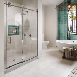 Crescent 180° Sliding Shower Door System – Brushed Stainless