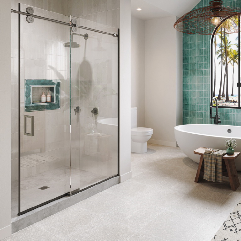Crescent 180° Sliding Shower Door System – Brushed Stainless